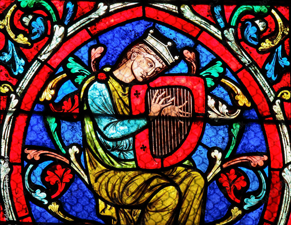 Stained glass in Notre Dame Cathedral, Paris - King David