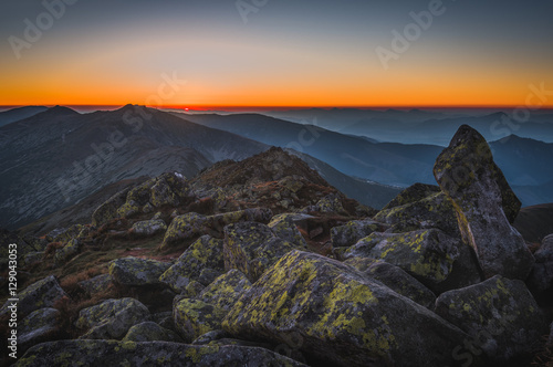 Rocky Mountain Peak. Landscape at Sunset. View from Mount Dumbier in Low Tatras National Park, Slovakia. © kaycco