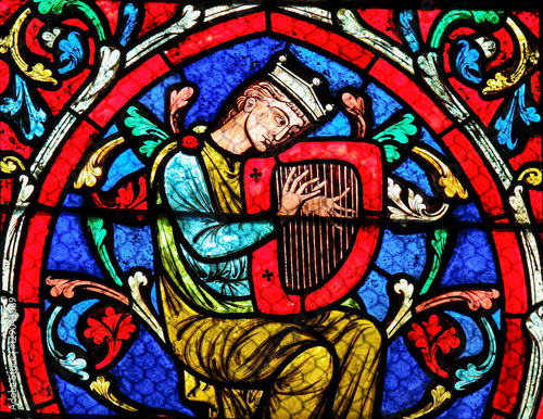 Stained glass in Notre Dame Cathedral, Paris - King David