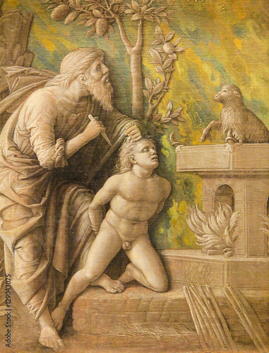 Sacrifice of Isaac - 15th Century Grisaille photo