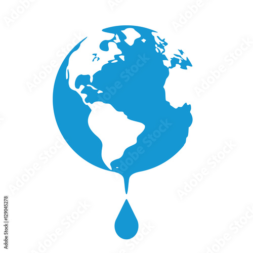 Earth globes isolated on white background. Concept of water resources. Drop of water. Flat planet Earth icon. Vector illustration.