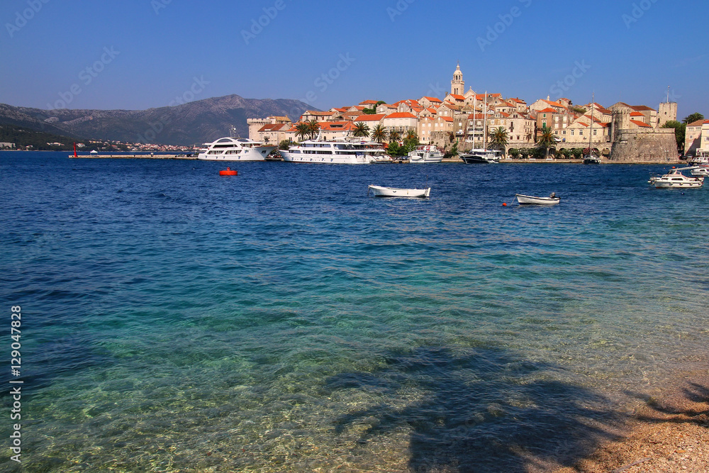 Clear water at the waterfront of Korcula town, Croatia