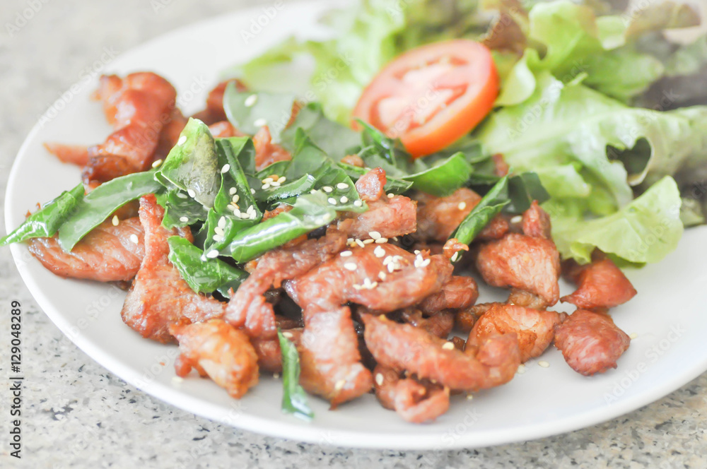 deep fried pork with vegetable,Thai food deep fried pork with vegetable,Thai food