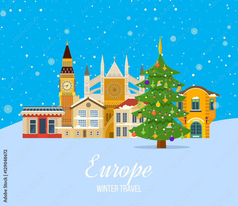 Winter trip to Europe. Festive atmosphere of New Year.