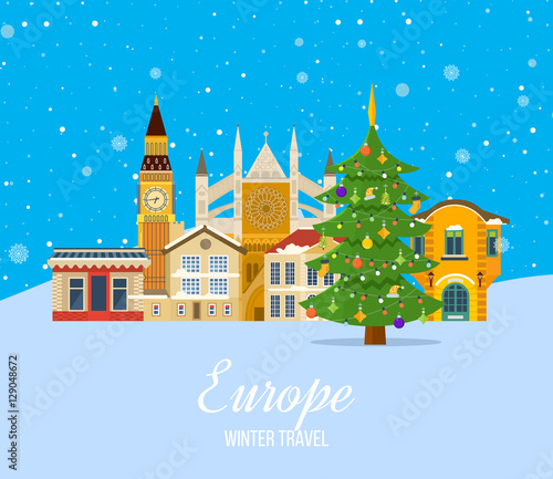 Winter trip to Europe. Festive atmosphere of New Year.