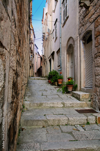 Narrow street in Korcula old town  Croatia