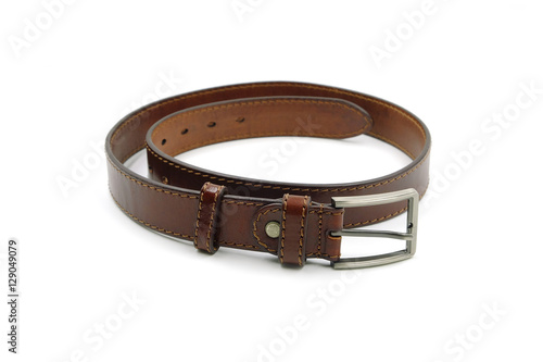 Brown leather belt on white background