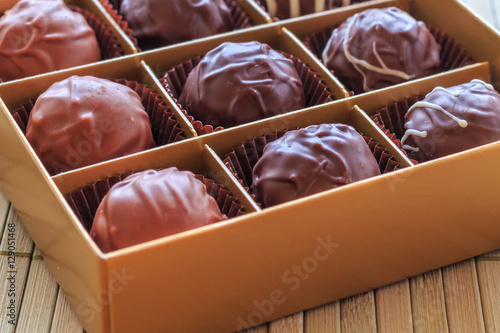 Handmade chocolates in paper box