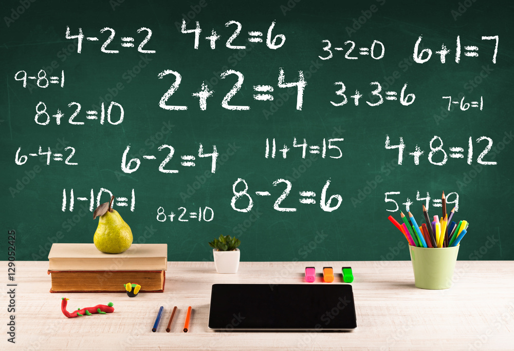 School blackboard with pile of books School blackboard with pile of books