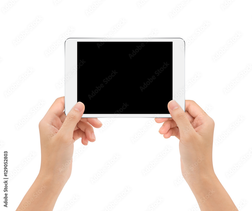 tablet in woman hand isolated on white clipping path inside, moc tablet in woman hand isolated on white clipping path inside, moc