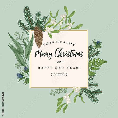 Greeting Christmas card in vintage style.