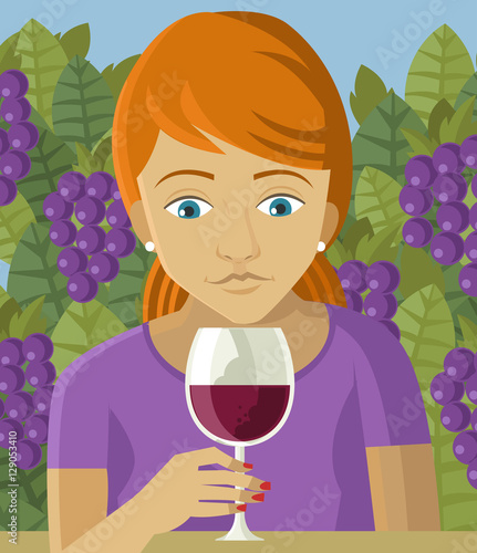 woman tasting red wine in the vineyard