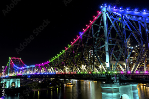  Story Bridge by Night -multi-coloured  Blue  Pink  Green  Orange  Purple   closeup