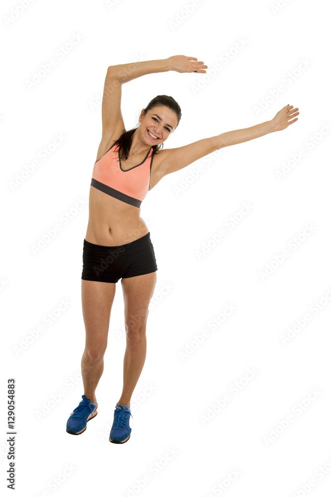 young attractive sport woman in fitness clothes smiling happy in aerobics training workout young attractive sport woman in fitness clothes smiling happy in aerobics training workout