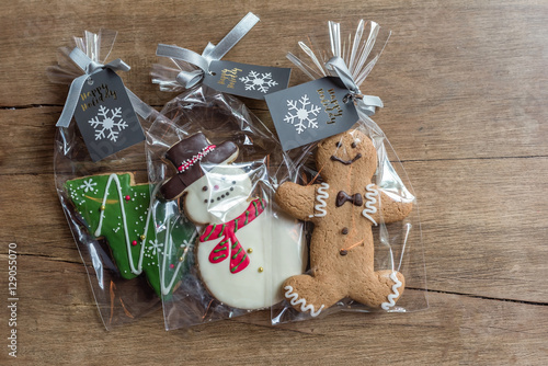 Christmas theme ginger bread wrapped in clear plastic bag