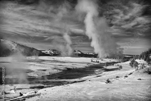 Firehole River and Midway Geyser Basin in winter, Yellowstone Na