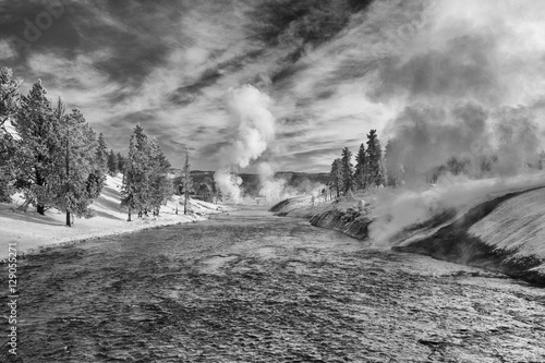 Firehole River and Midway Geyser Basin in winter, Yellowstone Na