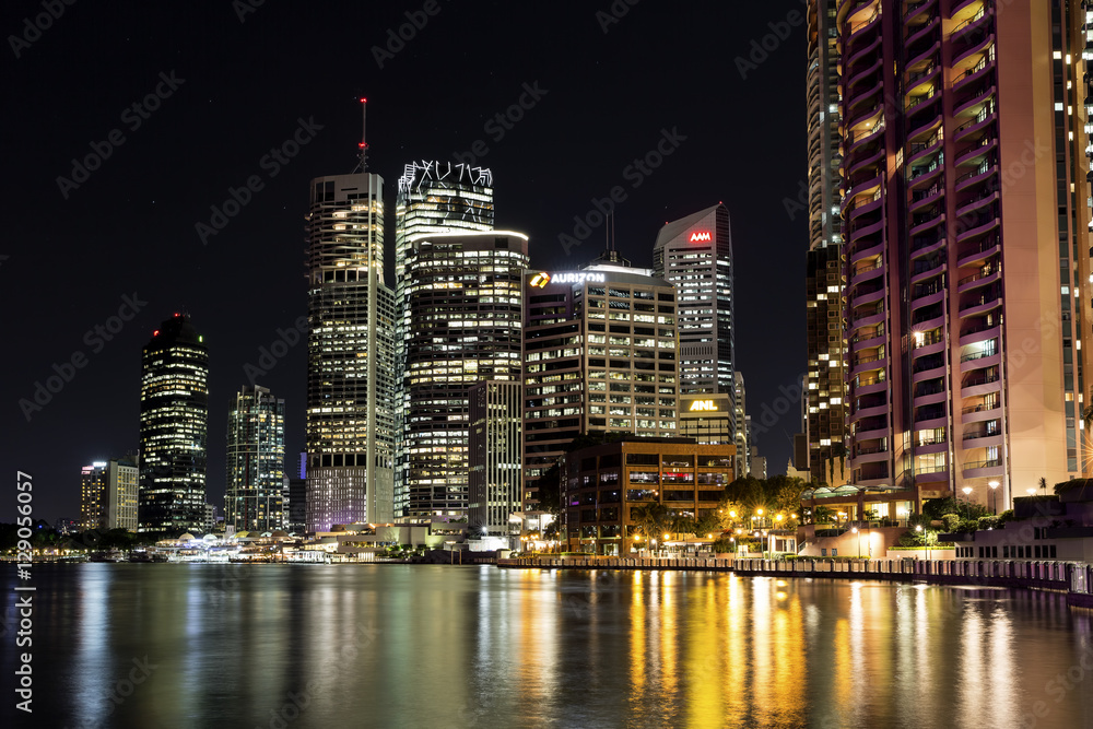 Brisbane cityscape by night on the Brisbane river