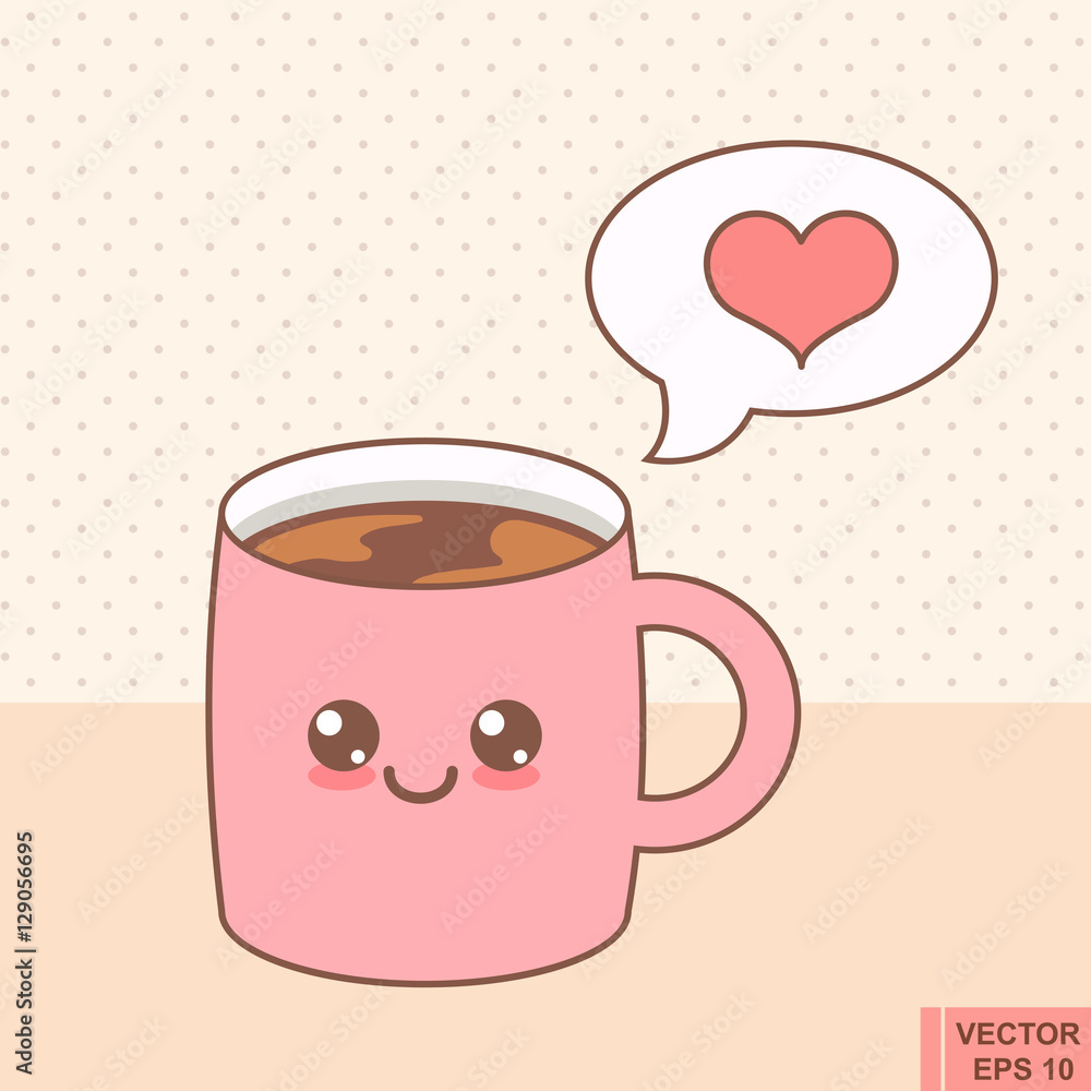 Kawaii emoji with cheeks and eyes. Colored beautiful doodle mug