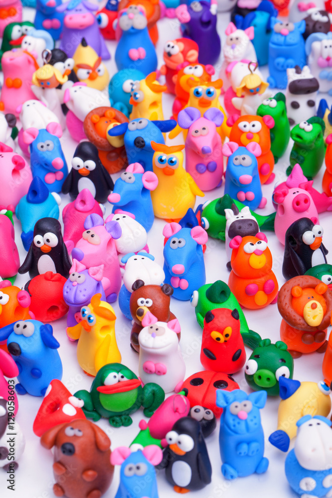 Large group of clay toys. Vertical shot Large group of clay toys. Vertical shot