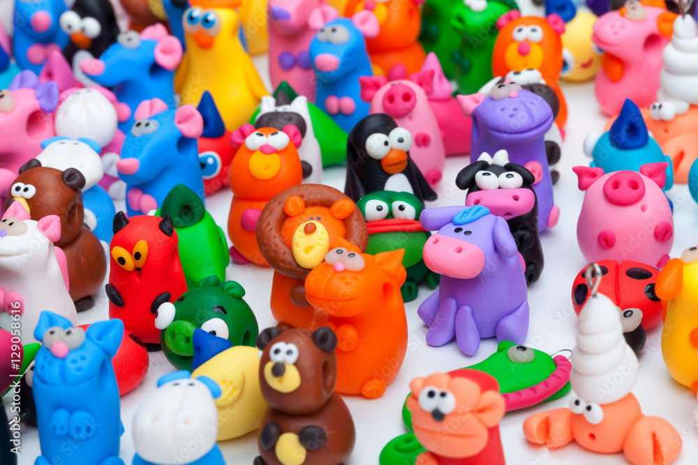Large group of clay toys, Isolated on white background, horizont Large group of clay toys, Isolated on white background, horizont