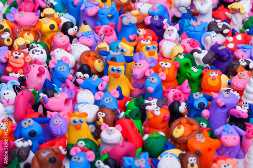 Large group of clay toys. Horizontal shot  close up