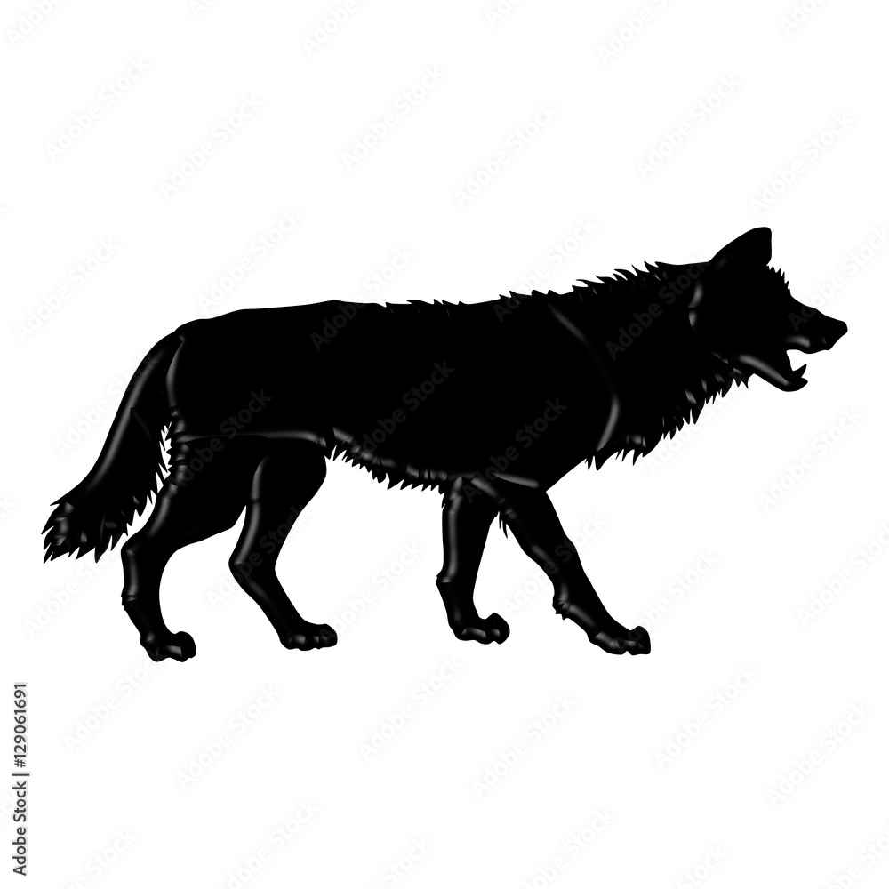 Black and white silhouette illustration of a wolf 