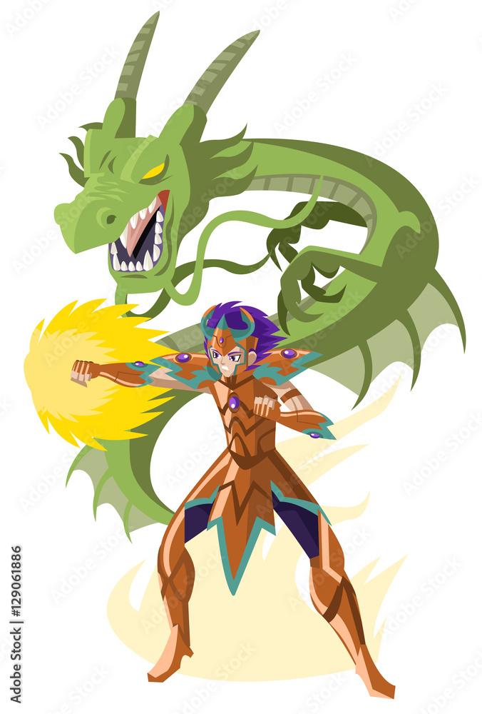 powerful anime manga armored knight hero fire punch and dragon Stock Vector  | Adobe Stock