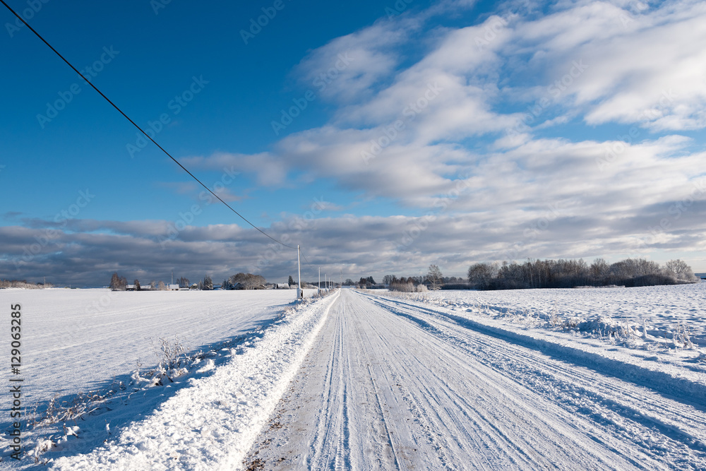 Snowy road in winter time.