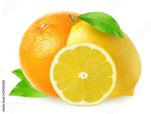 Isolated lemons with orange fruit isolated on white background