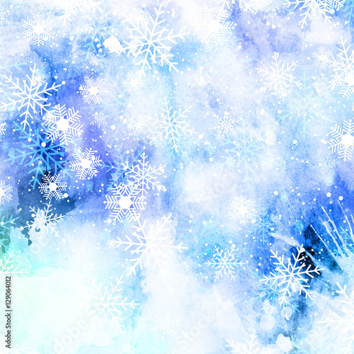 Fototapeta Watercolor snowflake background
