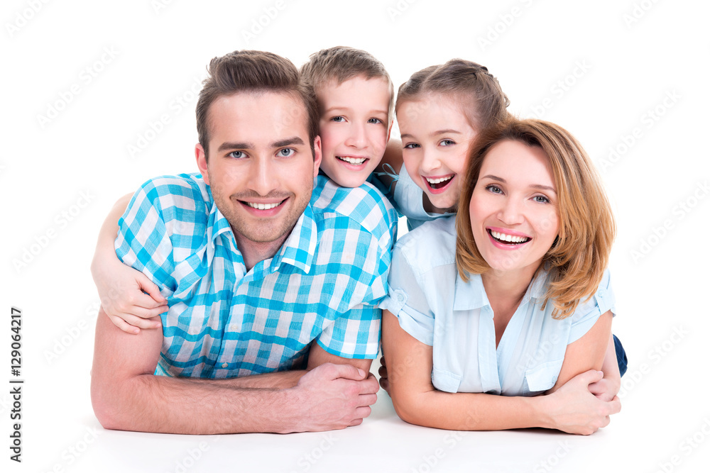 Obraz premium Caucasian happy smiling young family with two children