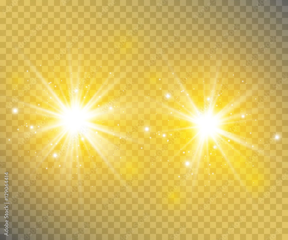 Shining vector golden sun with light effects.Sun. Shining vector golden sun with light effects.Sun.