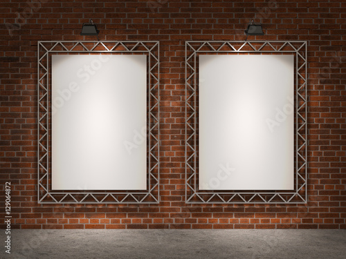 Fotografija two bords, bricks wall, 3d illustration