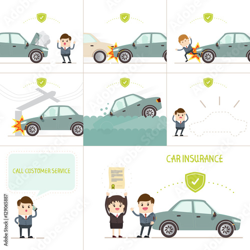 infographics car insurance business, businessman have insurance coverage with various car accident ..