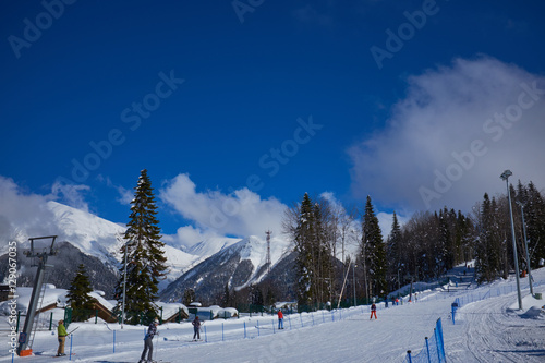 Mountains ski resort Caucasus- nature and sport background .