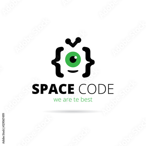 Web development studio logo. Alien mascot coding vector logotype