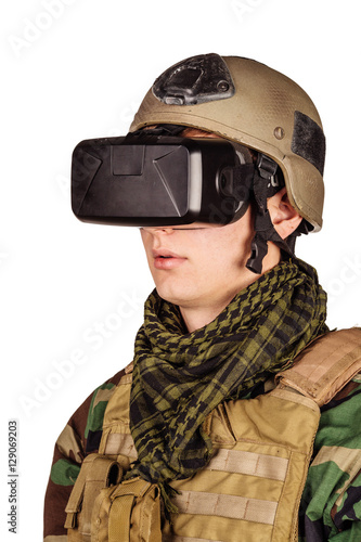 soldier wearing virtual reality glasses © kaninstudio