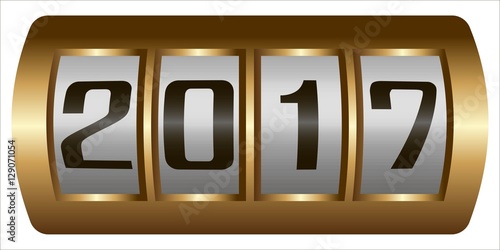steampunk mechanism showing 2017, bronze detail from slot machine in the style of steampunk by 2017 mechanical room on the screen of the meter, vector new year