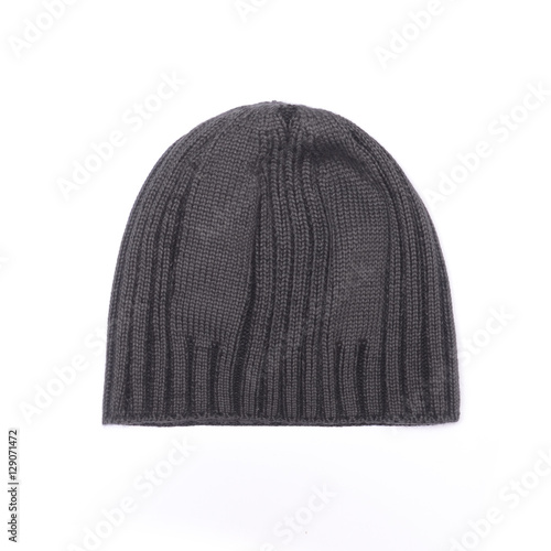 black knitted men's hat isolated on white