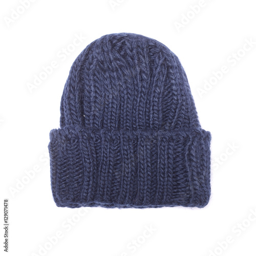 blue knitted hat isolated on white