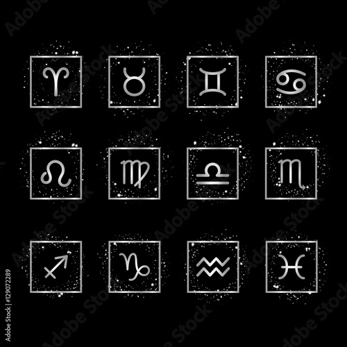 Zodiac signs silver icons