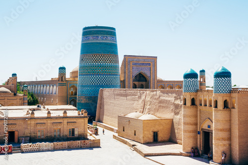 The architecture of Itchan Kala, the walled inner town of the city of Khiva, Uzbekistan. UNESCO World Heritage photo