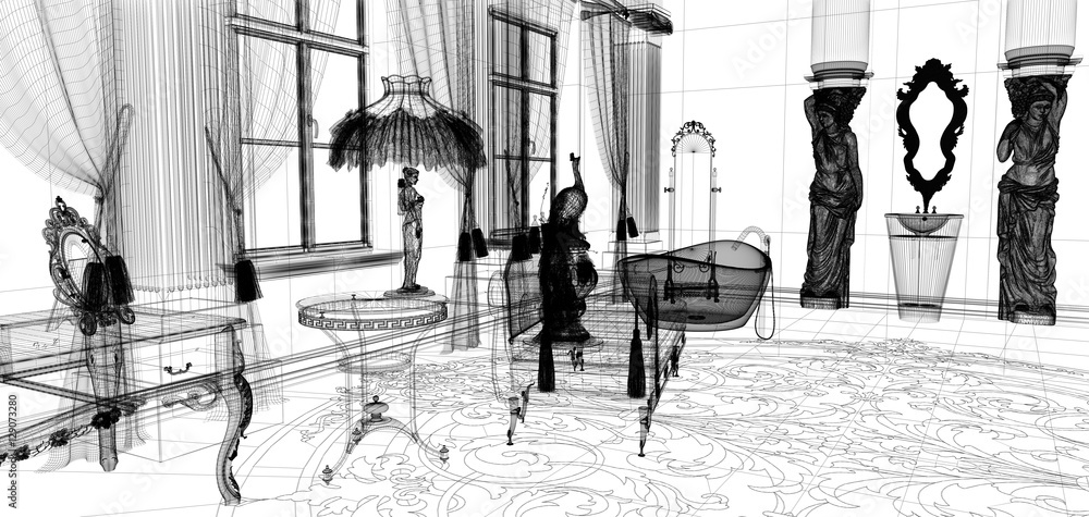 Obraz premium Luxury Trump Bathroom, wireframe
