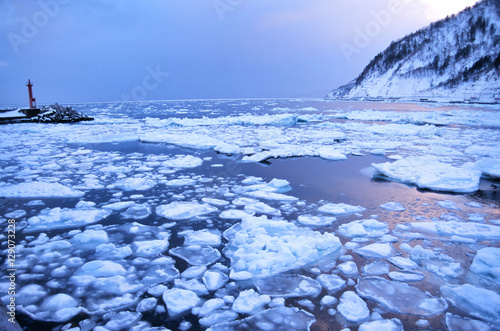 floating ice in Shiretoko, Hokaido, Japan