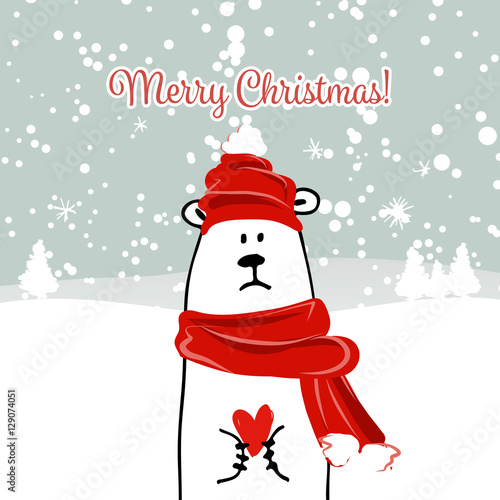 Christmas card with white santa bear