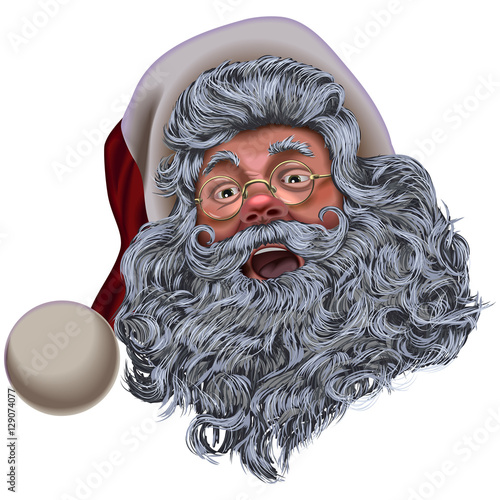 Grey head of Santa Claus in the hood