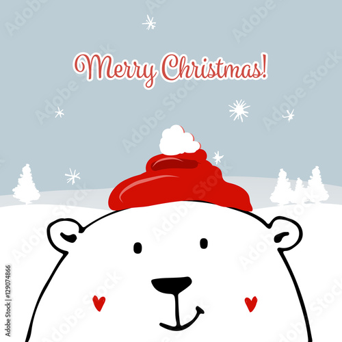 Christmas card with white santa bear