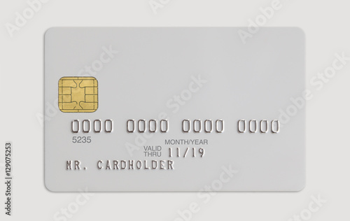 Blank white bank card isolated on white background