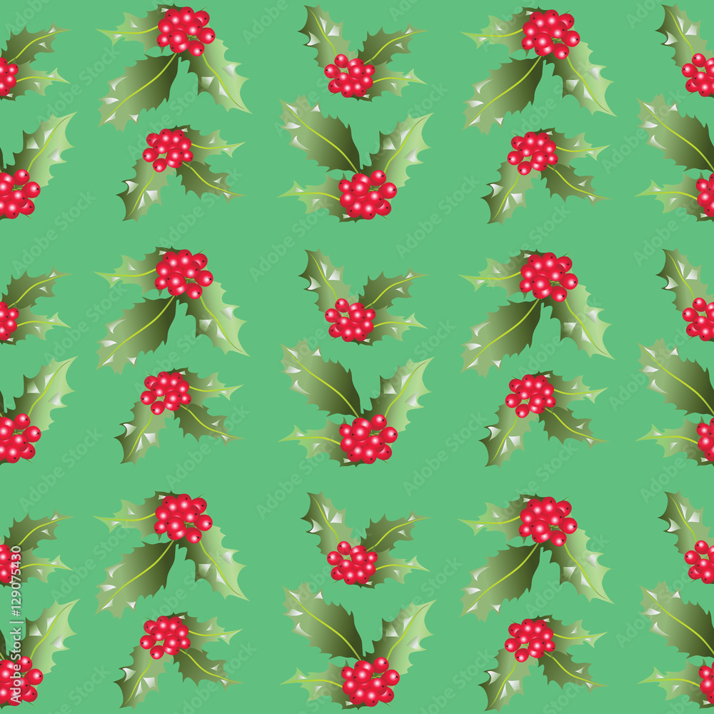 Pattern of Christmas Holly leaves and berries. Seamless pattern. Design for textiles, tapestries, napkins, wrapping paper. Pattern of Christmas Holly leaves and berries. Seamless pattern. Design for textiles, tapestries, napkins, wrapping paper.